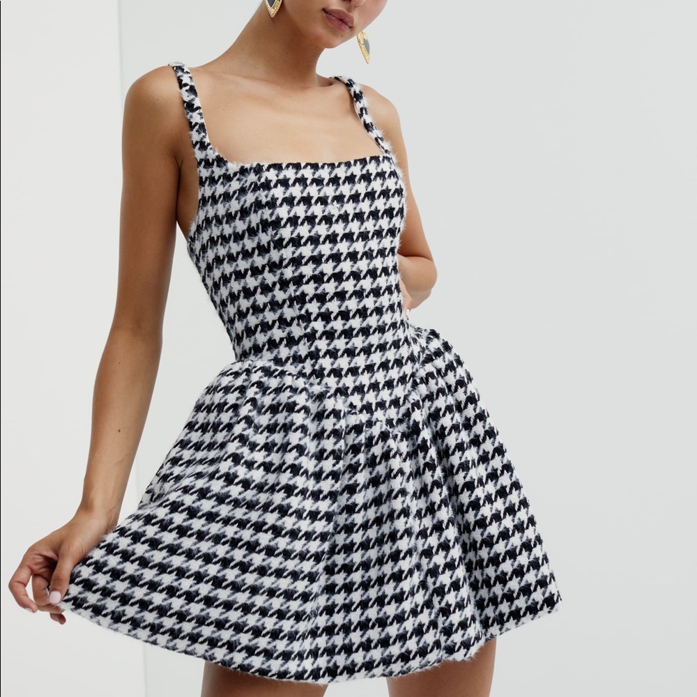 For Love & Lemons Bonnie Houndstooth Mini Dress